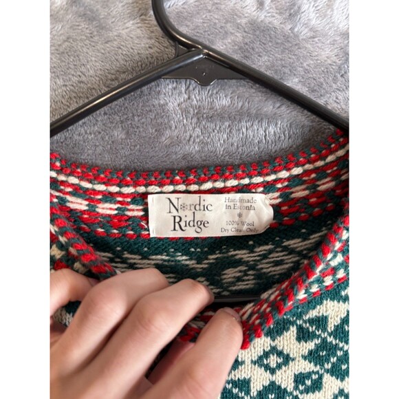 Vintage Nortic Ridge Long Sleeve Pullover Green Geometric All Over Print Knit - Picture 3 of 7